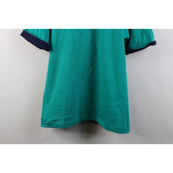 Deadstock Vtg 90s Streetwear Mens Large Blank Layered T-Shirt Teal Cotton USA - Picture 3 of 12